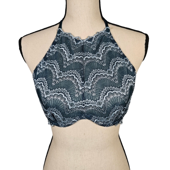 Free People Other - Free People Intimates Lace Halter Bralette With Underwire,  Dark Teal, Medium